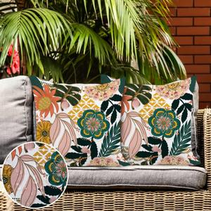 Jartinle Boho Flowers Leaves Outdoor Pillow Covers 16x16 Inch Set of 2 Waterproof Decorative Floral Square Outdoor Pillows for Patio Furniture Couch Bench Chair (Pink, Blue, Green, Orange)