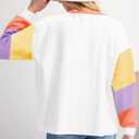 miduo Womens Long Sleeve Tops Color Block Stitching Casual Loose Fit Crew Neck Shirts Blouses (White, XL)