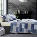 Bedspread Set King Size Plaid Quilt Bedding King Grey Blue Patchwork Modern Lightweight Quilt Bedspread Home Reversible Coverlet-Soft Polyester 3 Piece Quilt Set Collection