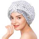 YFONG Reusable Shower Cap for Women, Waterproof & Durable Bath Cap with Double layer Lined, Adjustable Hair Cap for All Hair Lengths, Large Bathing Hat (white) (Black Spot)