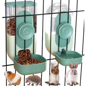 Kenond 35oz Hanging Automatic Pet Food Water Dispenser, Auto Gravity Pet Feeder and Waterer Set, Cage Cat Food Bowl Dog Feeding Station for Puppy and Kitten Rabbit Chinchilla Hedgehog Ferret (Green) 2 Pack