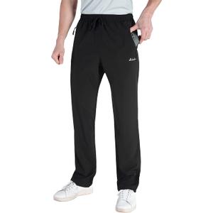 clothin Men's Lightweight Elastic Waist Pants Drawstring Athletic Sweatpants with Zipper Pockets for Hiking Casual Travel (31W x 30L, Black)