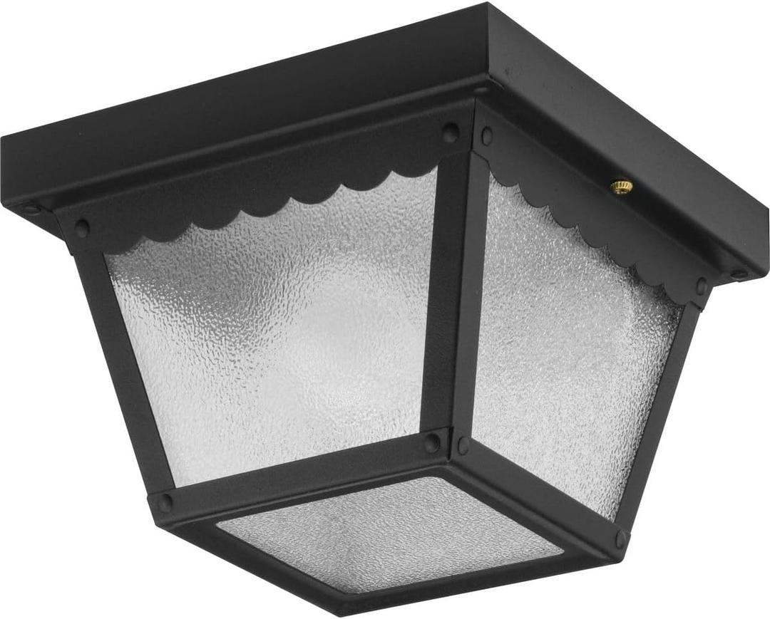 Progress Lighting 1-Light Indoor and Outdoor Flush Mount Ceiling Light, Interior and Exterior Ceiling-Mount Fixture for Porches, Patios, Garages, Hallways, Metal, 7-1/2" by 5", Black, P5727-31