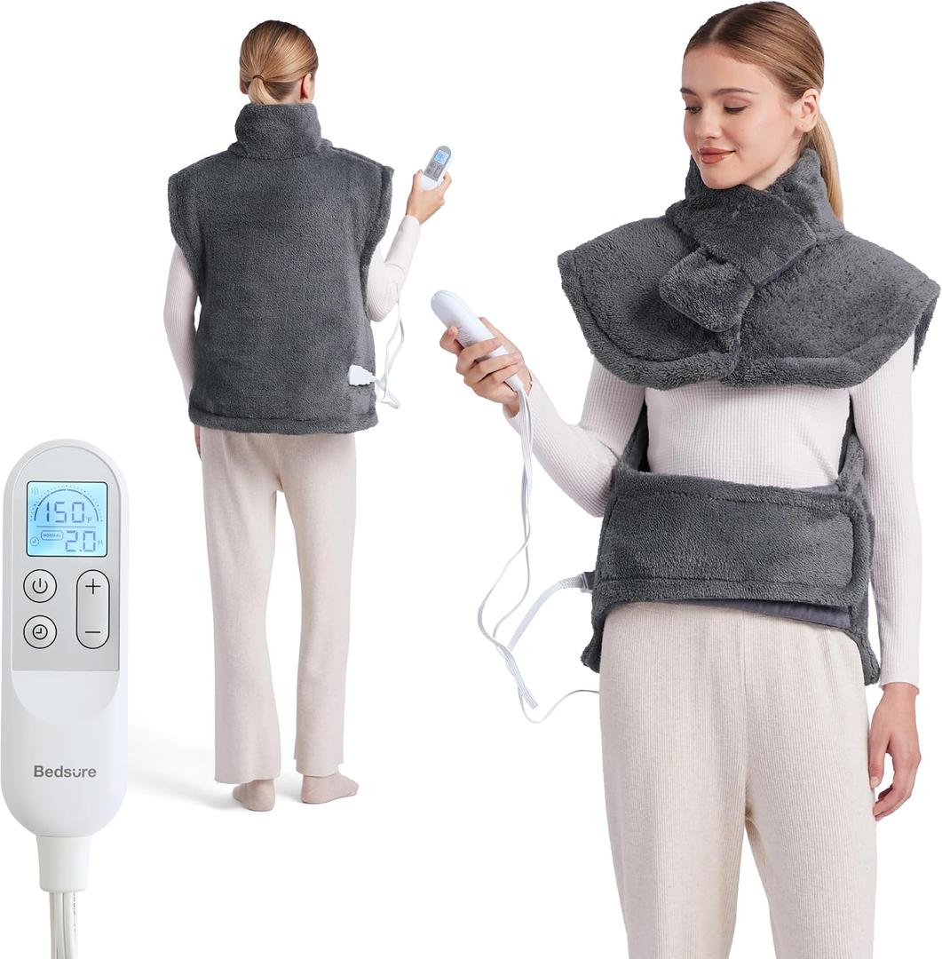 Bedsure Heating Pad for Back with Abdomen Belt - Valentine Birthday Gifts for Seniors Women Mom Men, Electric Heated Pad for Neck and Shoulders, Fast Heating Large 24"x34", Grey