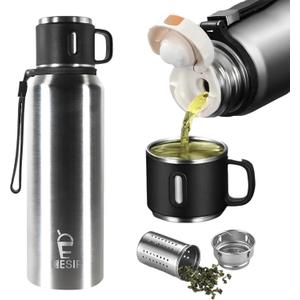 Stainless Steel Insulated Bottle, 27oz with cup Vacuum Insulated Water Bottle, Thermo for Hot Drinks/Cold Drinks,24-Hr Insulation Commute, Travel (Silver)