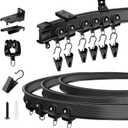 KOLAKO Ceiling Curtain Track, Flexible Bendable Curtain Track Wall or Ceiling Mount, Black 8Ft Curved Curtain Tracks System Sliding RV Shower Curtain Rail Track with Clips, Room Divider