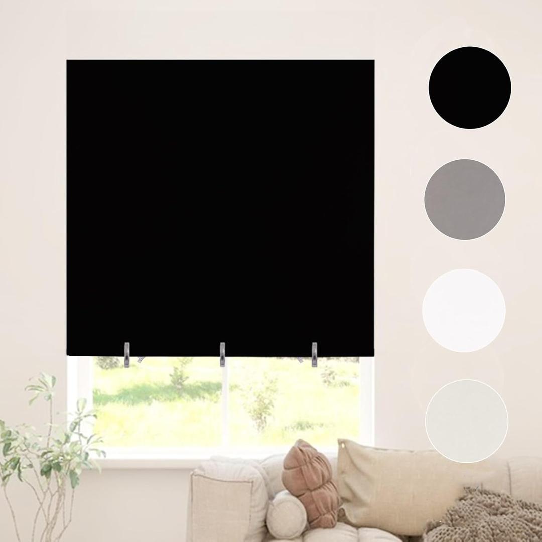 Blackout Roller Shades for Indoor Windows No Drill Blackout Shades No Tools Cordless Room Darkening Blind Roller Window Shades Window Coverings for Bedroom Kitchen Bathroom
 Black 90x72 inch