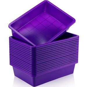 Hoteam 18 Pcs Flat Storage Organizer Bins Letter Size Paper Tray Classroom Storage Plastic Art Trays Classroom Pencil Organizer Baskets for School Office Teacher Book Organization(Purple)