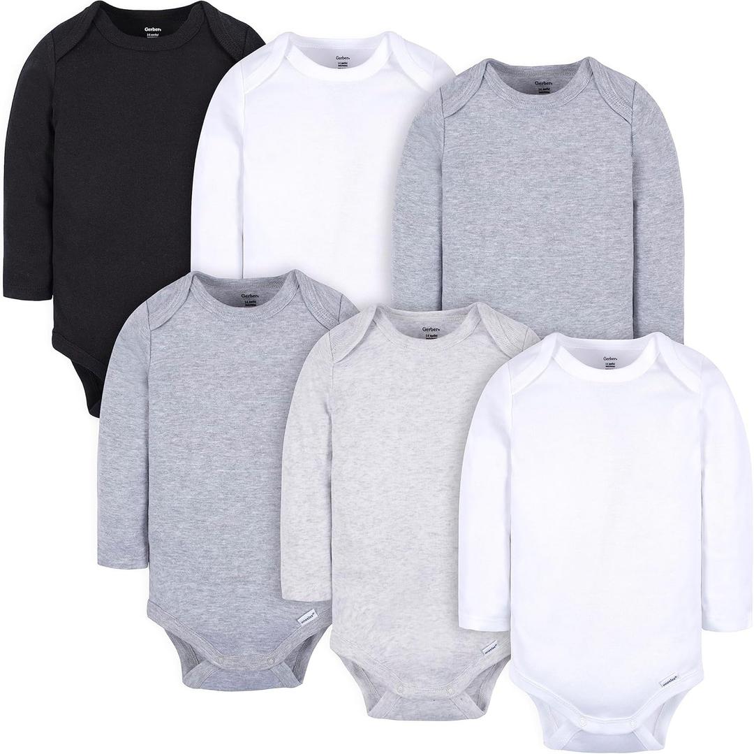 Gerber Unisex Baby 6 Pack Long-sleeve Onesies Bodysuit (0-3 Months, White and Black)