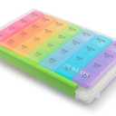 Sukuos Large Weekly Pill Organizer 7 Day (4 Times a Day), Moisture-Resistant Daily Pill Box Medicine Cases for Vitamin/Fish Oil/Supplements - Rainbow Colors