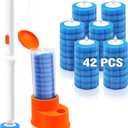 JEHONN Disposable Toilet Brush with Tweezers, Toilet Bowl Wand Holder Set with 42 Cleaner Refills, Bathroom Cleaning System for Sink Bathtub Wash Basin (White Orange)