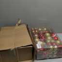 100PCS Christmas Tree Balls Ornaments Set with Topper, Red+Gold Shatterproof Hanging Christmas Tree Decorations