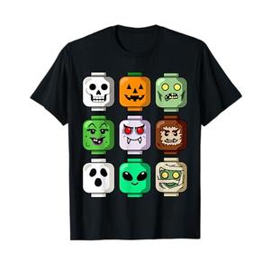 Halloween Building Brick Head Pumpkin Ghost Zombie Boys T-Shirt S