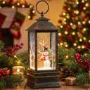 10" Christmas Snow Globe Lantern with Farm Snowman Lighted Swirling Glittering Snow Globes with Music & Timer, Christmas Decorations for Home Tabletop Indoor