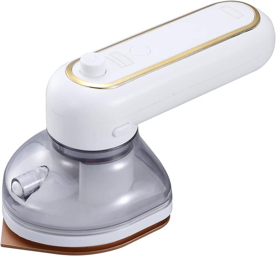 Cordless Mini Iron for Clothes, Portable Travel Iron Support Dry Wet Ironing, USB Rechargeable Handheld Ironing Machine with 3 Temperature Settings (White)
