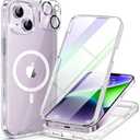 Miracase Glass Series Designed for iPhone 14 Plus Case 6.7 inch, 2023 Upgrade Full-Body Magnetic Clear Case with Built-in 9H Tempered Glass Screen Protector,Compatible with MagSafe,Clear Glitter