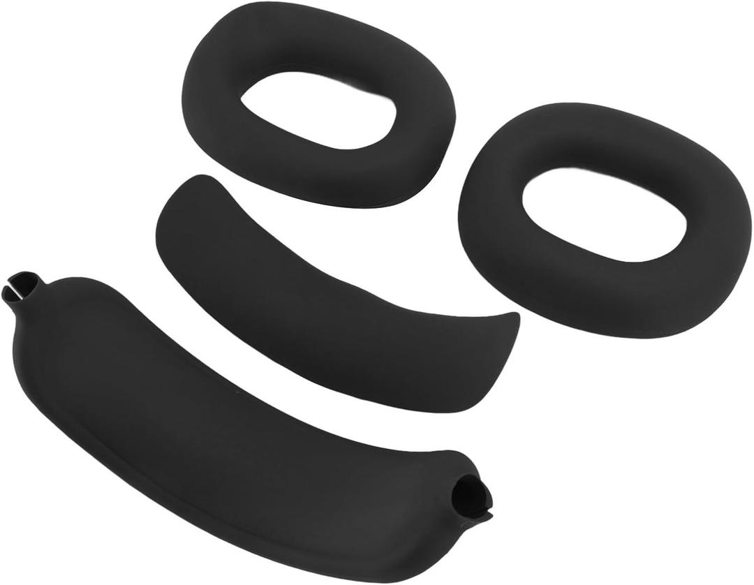 Headband Earpads Cover Set, Silicone Protective Wear Resistance Soft Headphone Headband Cover for Headphones (Black)