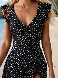 Zeregos One Piece Swimdress for Women Tummy Control Swimsuits Swim Dress Skirt Ruffle Bathing SuitsBlack Dots，XLarge