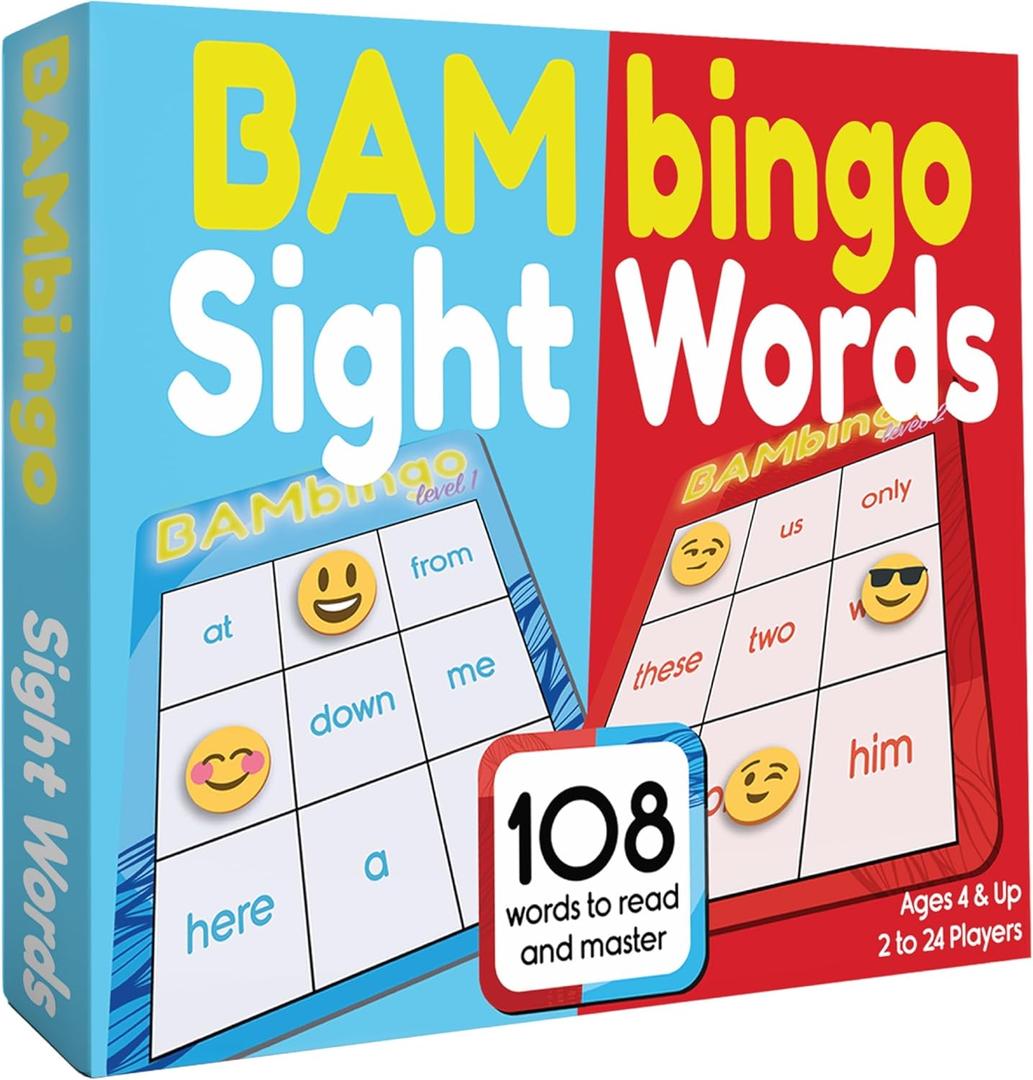 THE BAMBINO TREE Sight Word Bingo Game Level 1 and 2 - Educational Games for Kids - Learn to Read Vocabulary for Kindergarten 1st Grade - Dolch's Fry's Words Lists