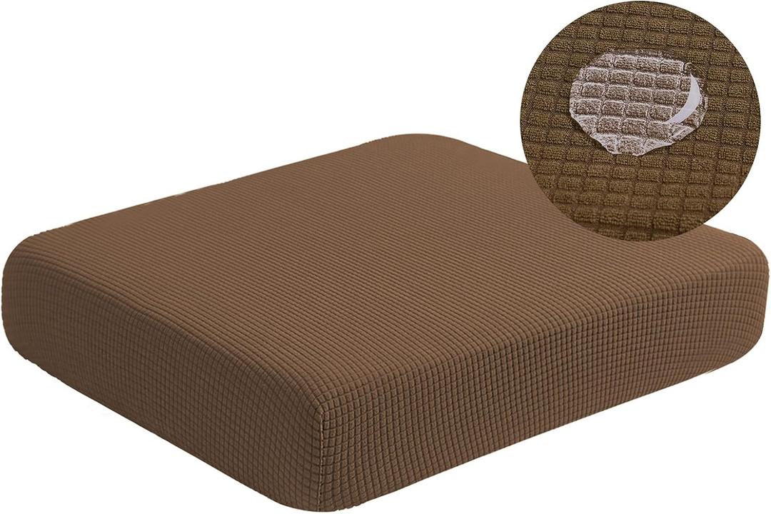 Water Resistant Couch Cushion Covers, Stretch Sofa Seat Slipcover for 3 Cushion Couch Sofa, Thick RV Dinette Cushion Covers Furniture Protector, Washable (Large, Coffee)