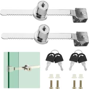 2 Pack Sliding Glass Door with Key,Ratchet Lock with Chrome Finish,Display Case Locks Showcase Lock,Security Showcase Display Door Lock with Key,Cabinet Doors Lock,Keyed Alike