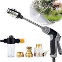 Aquoxis Pressure Washer – 15X More Powerful Than Hoses, High Pressure Hose Nozzle, with 360° Rotating for Three Spray Modes, Universal Compatibility (with Foam Pot + 3 Metal Connector)