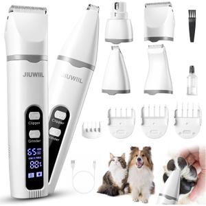 Dog Clippers for Grooming, 4 in 1 Dog Grooming Kit Hair Clipper with LCD Display, Dog Trimmer for Grooming, Dog Hair Trimmer for Paw Nail Grinder,Shaver Grooming Supplies for Pet Cats Dogs