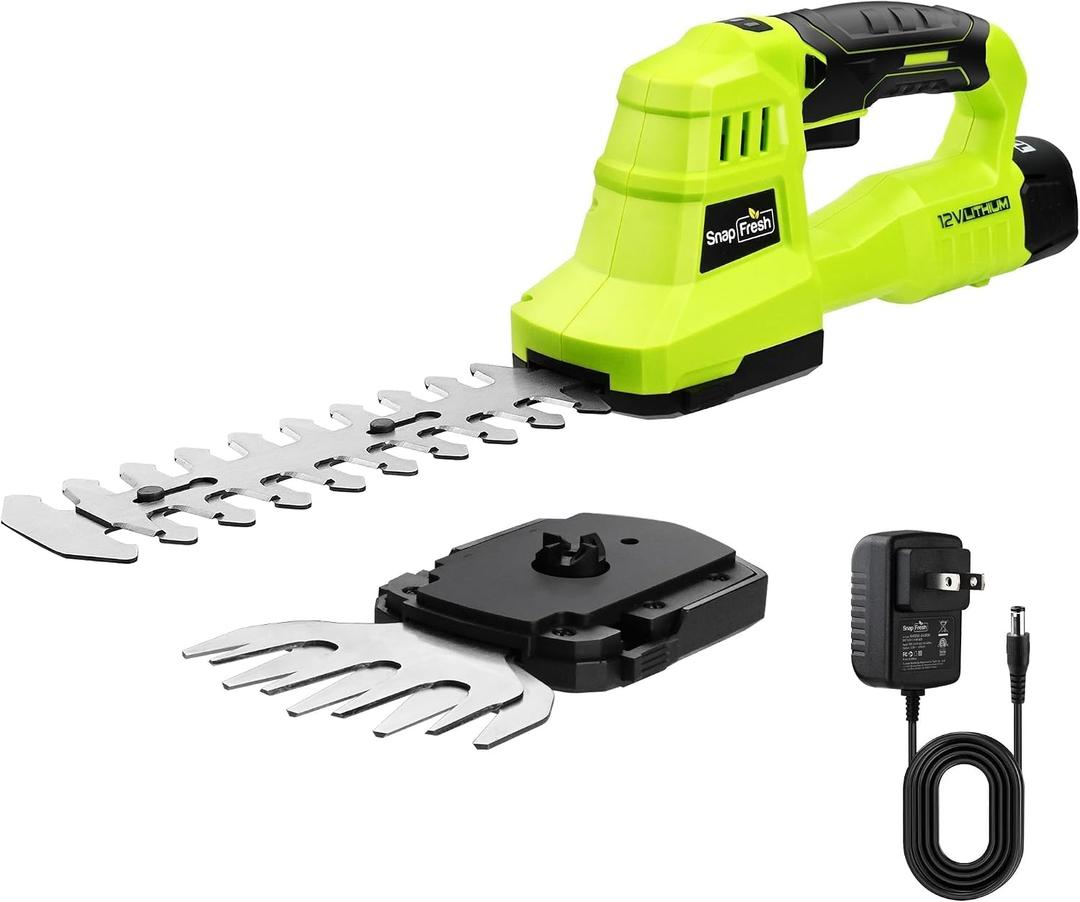 SnapFresh 12V Cordless Grass Shears & Hedge Trimmer, 2 in 1 Handheld Bush Trimmer & Grass Cutter with 2.0Ah Battery & Charger Included, Lightweight Electric Shrubbery Trimmer for Garden & Lawn