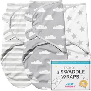 JUICY BUMBLES Baby Swaddles 0-3 Months Newborn Swaddle Sack Sleep Swaddle Sleep Sack Wrap for Newborns Girl and Boy 100% Cotton Oeko TEX 3-Pack (Clouds)
