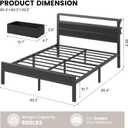 Queen Size Bed Frame with 2 Fabric Drawers and Storage Headboard