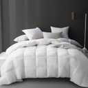 Hotel Grand Luxury White Goose Feather Down Fiber Comforter Full Queen Size, 100% Cotton All Season Duvet Insert Queen, Medium Warmth Bedding Comforter with 8 Corner Loops, White 90x90 Inch