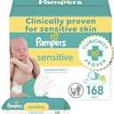 Pampers Baby Wipes Sensitive, Water Based Baby Wipes, Hypoallergenic and Unscented Baby Wipes, 168 Wipes Total (2 Flip-Top Packs)