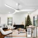 52 Inch Ceiling Fans with Lights and Remote, Wood Outdoor Ceiling Fan with 6 Speed Noiseless DC Motor, Indoor Modern 3 Blade Propeller Ceiling Fan for Bedroom Living Room Gazebo Patio (White)