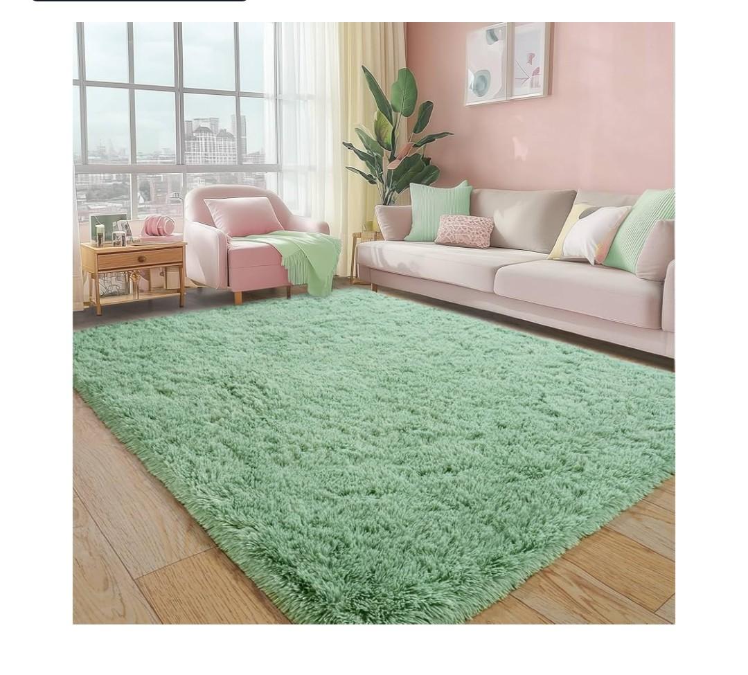 Fluffy Runner Rugs for Bedroom 2x6, Modern Shaggy Area Rug for Hallway Living Room, Plush Soft Fuzzy Bedside Carpet for Kids Girls Boys Room Nursery Decor, Mint Green