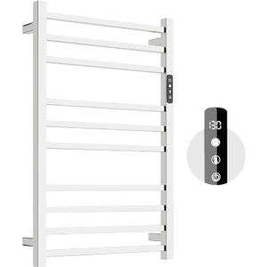 Towel Warmer,304 Stainless Steel Compact Towel Warmer Rack for Bathroom -10 Bars Wall Mounted Towel Heater with Intelligent Touch Screen Timer, Hard Wired/Plug-in, (Compact Design)