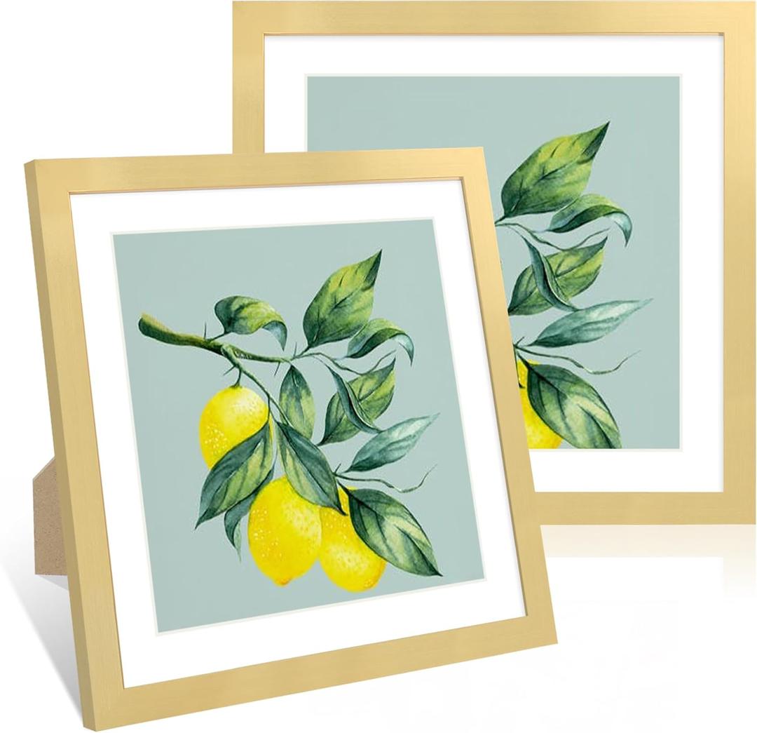 12x12 Picture Frame Set of 2, 12 x 12 Wood Photo Frames with Mat for 10x10 or 30x30cm Diamond Art Painting, Wooden Frame with Real Glass Cover for Wall and Tabletop Display, Gold