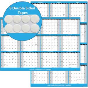 2025 Wall Calendar with Double Sided Tape for Wall hanging, Large Wet & Dry Erase Laminated (Blue, Size 18x24)