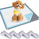 Dog Pee Pad Holder, Dog Potty Tray Silicone Puppy Pad Holder Tray Fits for 27" x 27" Training Pads, Puppy Potty Tray with 4 Clamps No Spill Raised Lip High Edge for Floor Protection (Dark Grey)