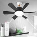 Socket Fan Light with Remote, Portable Ceiling Fans with Lights for Bedroom, Kitchen, Living Room, 3 Color Stepless Dimming, Screws into E27, Black (Six Blade)