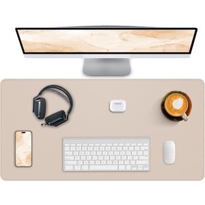 Leather Desk Pad Protector,Office Desk Mat,Large Mouse Pad, Non-Slip PU Leather Desk Blotter,Desk Pad,Waterproof Desk Writing Pad for Office and Home (Beige,31.5" x 15.7") (32" x 16")