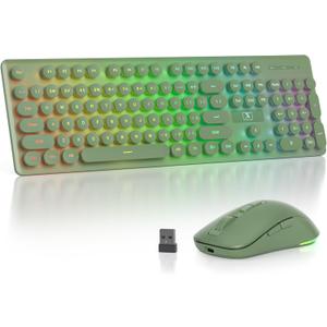 Backlit Wireless Keyboard and Mouse, 2.4GHz Light Up Typewriter Rechargeable Cordless Quiet Keyboard with USB Receiver for PC/Laptop(Dark Green)