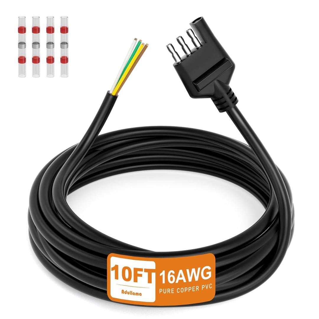 4 Way Trailer Wiring Harness 10FT Jacketed Cable, 16AWG 4 Pin Flat Trailer Extension Connector Trailer Wire 4 pin Trailer Wiring Harness, Pure Copper