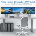 HDMI+2 Displayport KVM Switch 3 Monitors 4 Computers 8K@60Hz 4K@144Hz,4 Port KVM Switches Triple Monitor Share 3 Display and 4 USB3.0 Ports Support Extended/Mirror Mode.