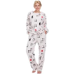 Fleece Pajamas For Women 2 Piece PJ Set Long Sleeve Women's Printed Sleepwear (Large)