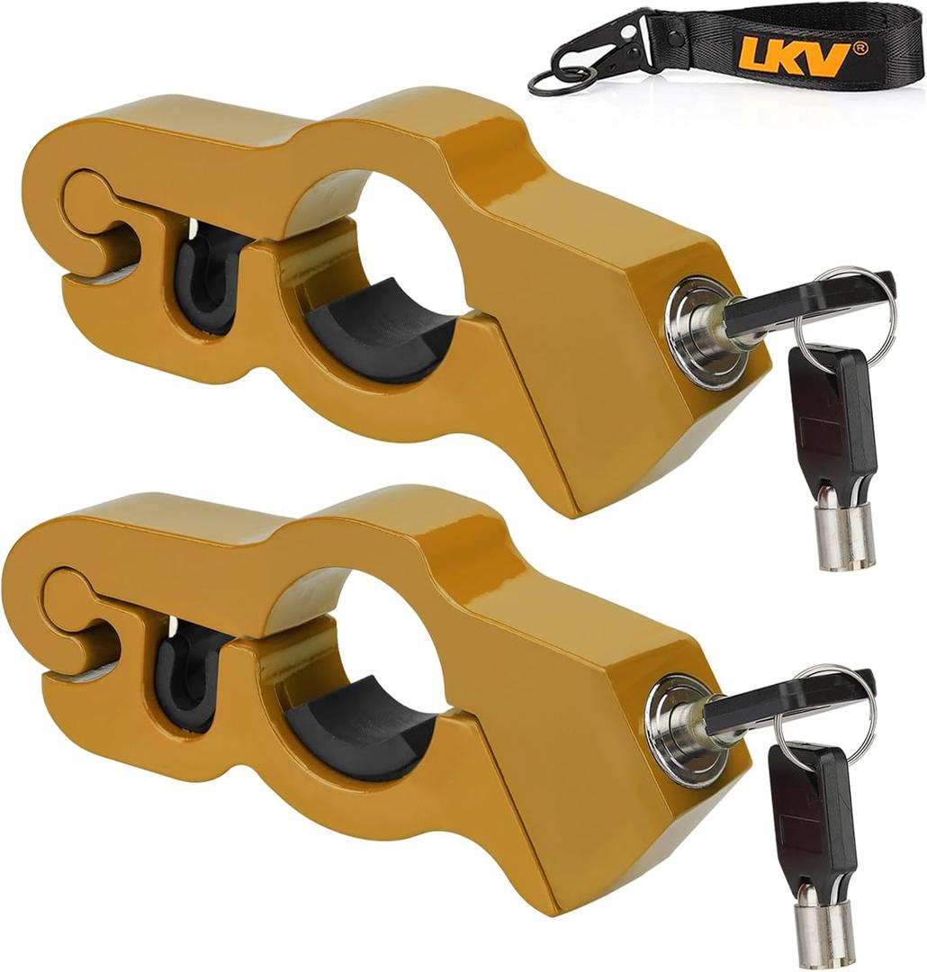 LKV Motorcycle Handlebar Lock Anti-Theft Brake Grip Throttle Lock Gold Adjustable Universal for Bike Scooter Mopeds ATV 2 Pack