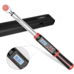 Leolee 3/8-Inch Drive Digital Torque Wrench with Angle, 5-99.5 Ft-Lb/6.8-135 Nm, Electronic Torque Wrench with Preset Value, LED Flash Notification for Bike Motorcycle Car