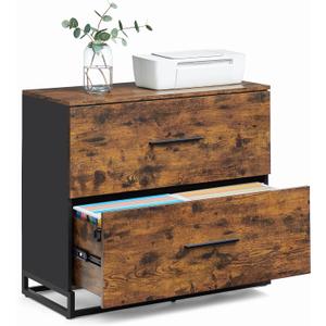 VASAGLE Lateral File Cabinet, Home Office Printer Stand, 2-Drawer Filing Cabinet, with Anti-tip Interlocking Mechanism, for A4, Letter-Size, Legal-Size Hanging Files, Rustic Brown and Ink Black