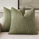 Foindtower Set of 2 Decorative Textured Burlap Linen Throw Pillow Covers Farmhouse Boho Cushion Cover Solid Accent Pillowcase for Couch Sofa Bed Living Room Home Decor,20×20 Inch,Olive Green