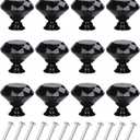 12 Pack Drawer Knobs Diamond Shaped Crystal Glass 30mm Cabinet Knobs Pull Handles (30 mm, 12 Pack, All Black)