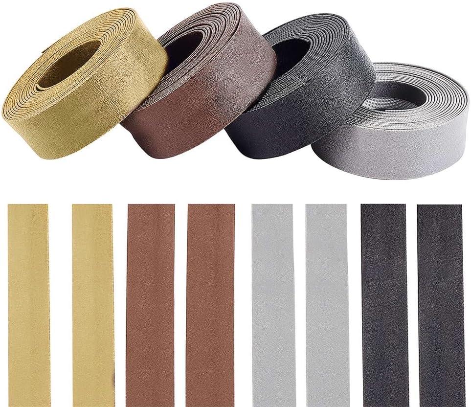 PH PandaHall 8.7 Yard PU Leather Trim 4 Colors Fold Over Trim Single Folded Bias Tape Binding Straps for Sewing Quilting Seaming Binding Hemming Piping Crafts Chair Decoration, 0.79 Inch